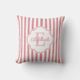 Hübsch rosa gestrichene Streifen Monogramm und Nam Kissen