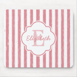Hübsch rosa gestrichene Streifen Monogramm und Nam Mousepad