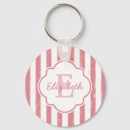 Hübsch rosa gestrichene Streifen Monogramm und Nam Schlüsselanhänger