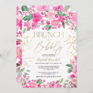 Hübsch rosa Glitzer mit Blumenmotiv-Brautparty Einladung