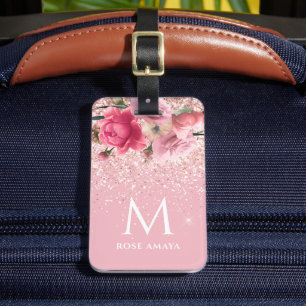 Hübsch-Rosa-Glitzer-Monogramm Gepäckanhänger