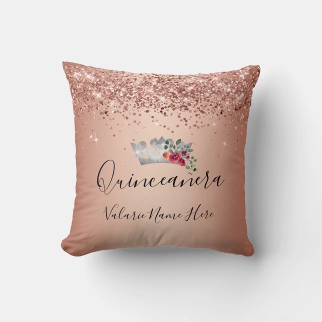 Hübsch rosa Glitzer Quinceañera Throw Kissen (Vorderseite)