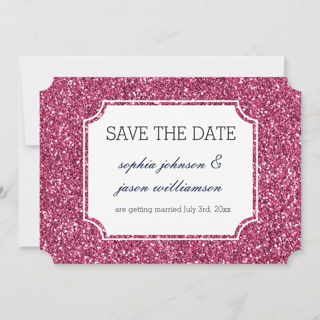 Hübsch rosa Glitzer Save the Date (Vorderseite)