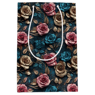 Hübsch-Rosa-Gold-Blue-Rose Mittlere Geschenktüte
