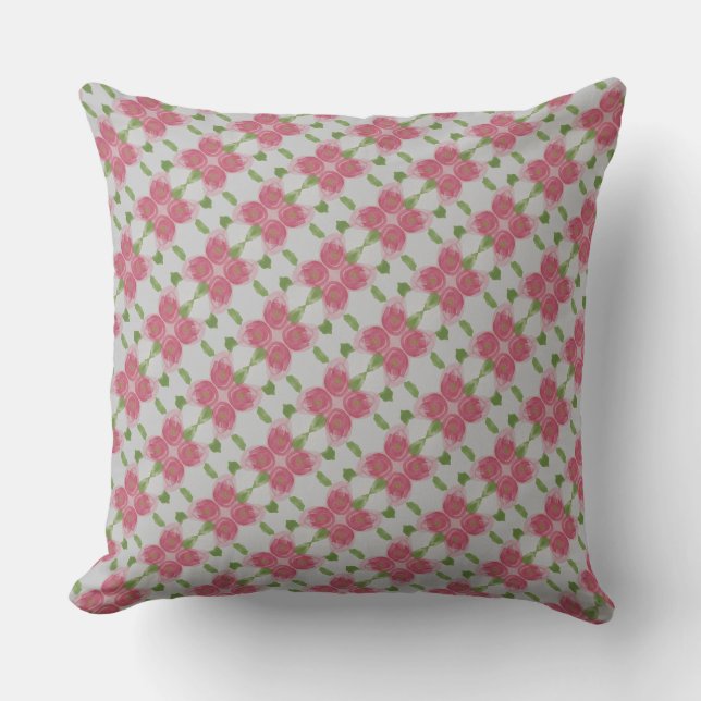 Hübsch Rosa Grün und Grau Gemustert Kissen (Vorderseite)