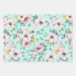 Hübsch-rosa-grüne Blume Geschenkpapier Set