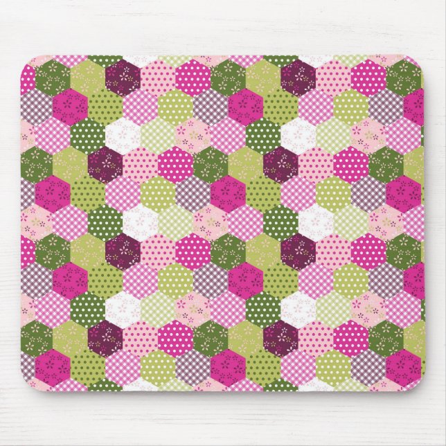 Hübsch rosa grüne Mulberry-Patchwork-Quilt-Design Mousepad (Vorne)