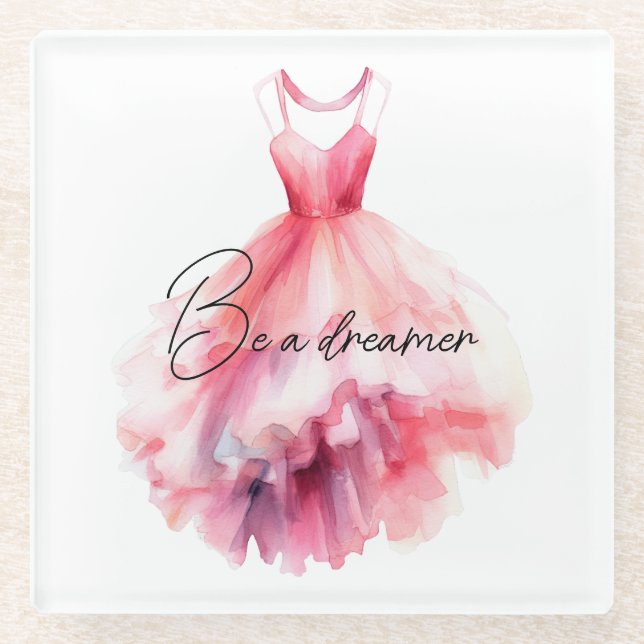 Hübsch-rosa-Kleid Dreamer Glasuntersetzer (Vorderseite)