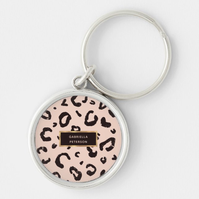 Hübsch rosa Leopard-Goldrahmen Schlüsselanhänger (Vorne)