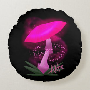 Hübsch rosa leuchtendes Mushroom Rundes Kissen
