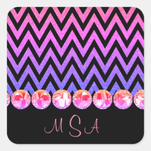 Hübsch rosa Lila Blende Glam Zickzack Monogramm Quadratischer Aufkleber