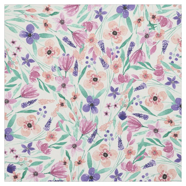 Hübsch rosa lila grüne Blume Stoff (Muster)