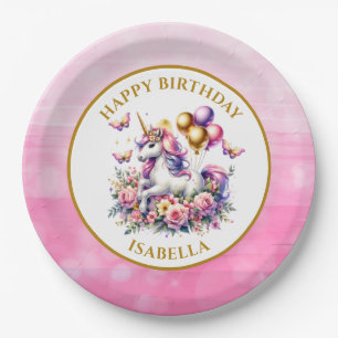 Hübsch Rosa, Lila und Gold Einhorn Geburtstag Pappteller