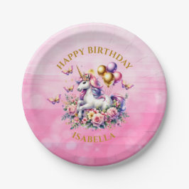 Hübsch Rosa, Lila und Gold Einhorn Geburtstag Pappteller