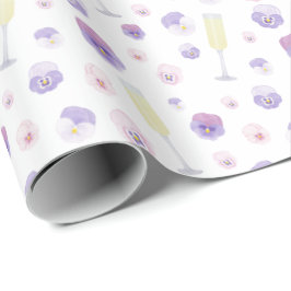 Hübsch rosa Lila WasserfarbenPetalen und Prosecco Geschenkpapier