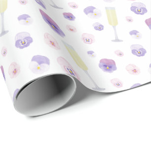 Hübsch rosa Lila WasserfarbenPetalen und Prosecco Geschenkpapier