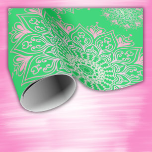 Hübsch rosa Mandala auf grün Geschenkpapier