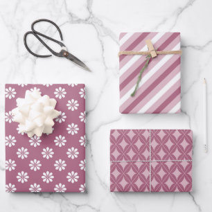 Hübsch rosa Mauve für ihre 3 Geschenkpapier Set