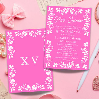 Hübsch rosa mexikanische Fiesta Talavera Quinceane Einladung