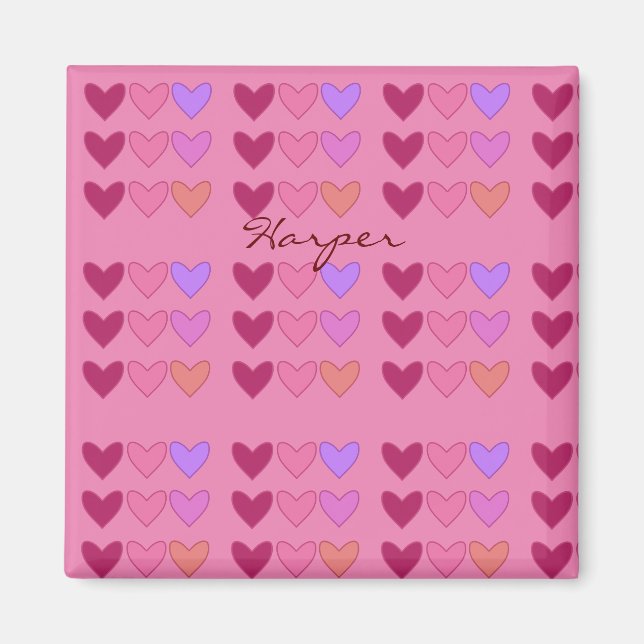 Hübsch rosa mit herzhaften Mädchen Magnet (Vorne)