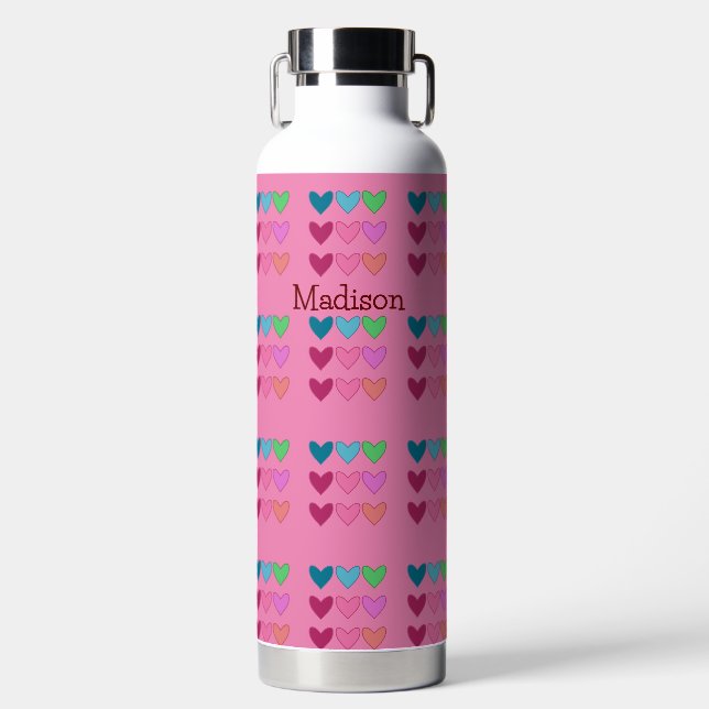 Hübsch rosa mit herzhaften Mädchen Trinkflasche (Vorderseite)