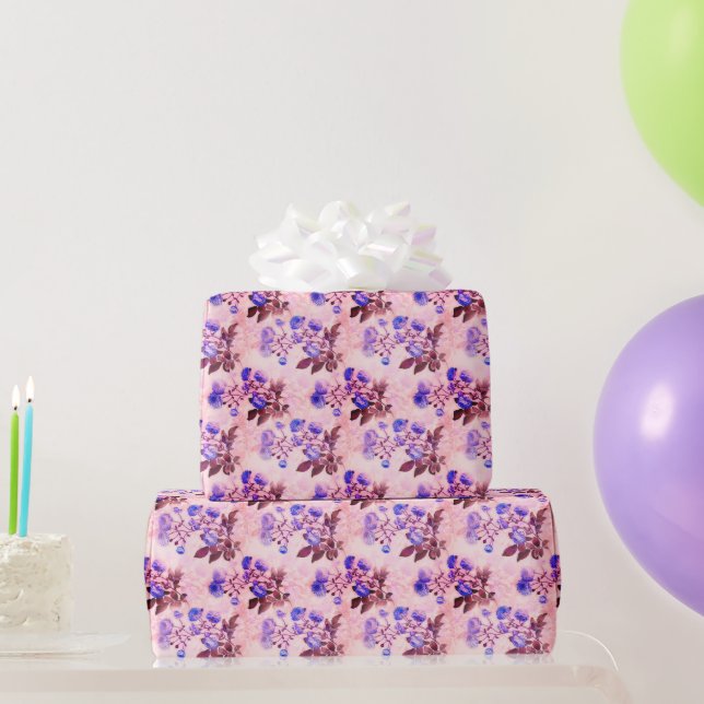 Hübsch rosa mit Lila Blumendruck Geschenkpapier (Partygeschenke)