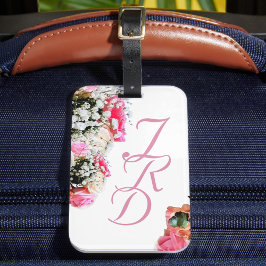 Hübsch rosa Mit Monogramm, floraler Gepäckträger Gepäckanhänger