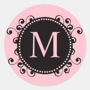 Hübsch-rosa-Monogramm-Hochzeitsticker Runder Aufkleber