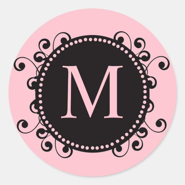 Hübsch-rosa-Monogramm-Hochzeitsticker Runder Aufkleber (Vorderseite)