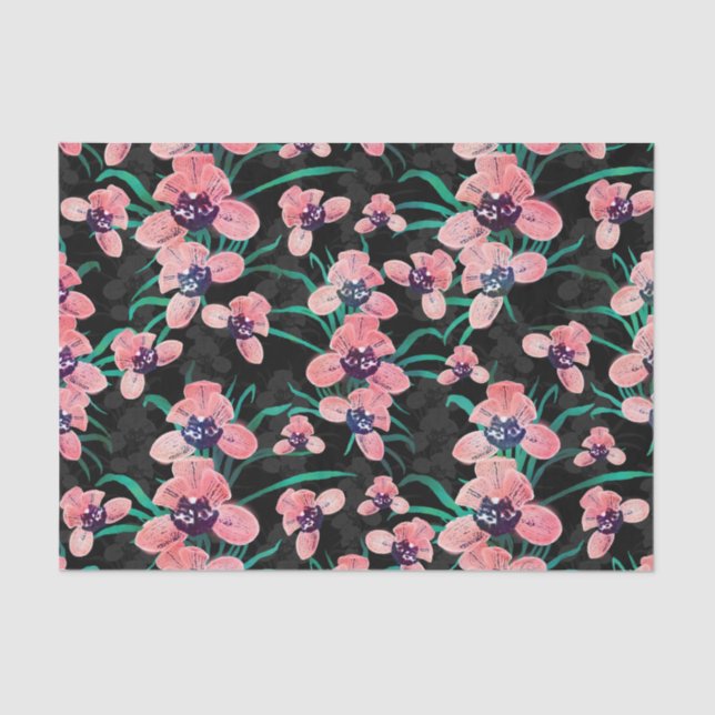 Hübsch rosa Orchidee Blume Paint Black Design Seidenpapier (Vorderseite)