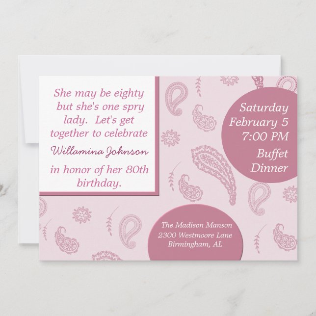 Hübsch rosa Paisley Einladung (Vorderseite)