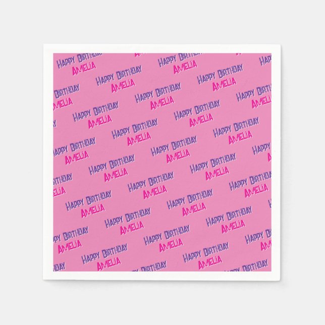 Hübsch rosa personalisierter Geburtstag Serviette (Vorderseite)