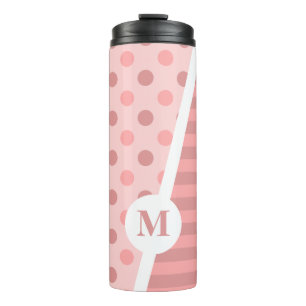 Hübsch rosa Polka-Punkte und Streifen: Monogramm Thermosbecher