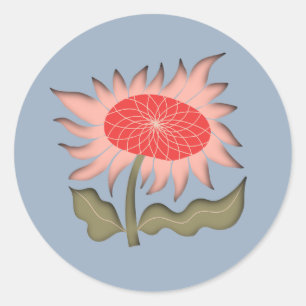 Hübsch rosa Retro 3D Sonnenblume Runder Aufkleber