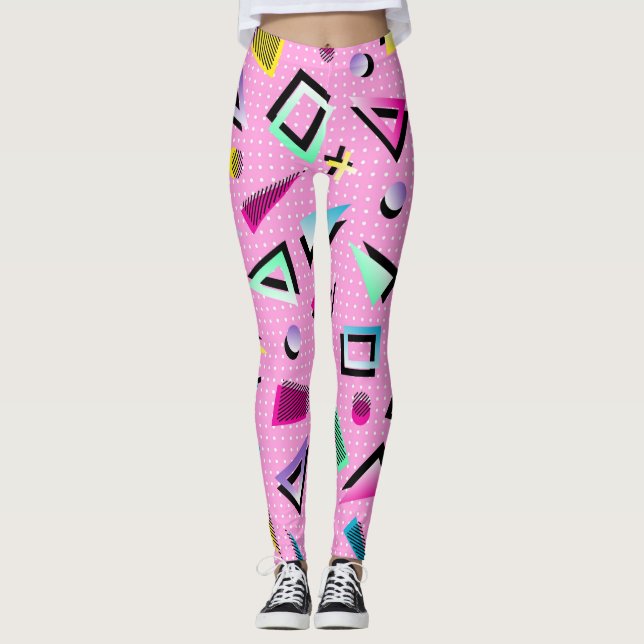 Hübsch rosa Retro geometrischer 80er-Stil Leggings (Vorderseite)
