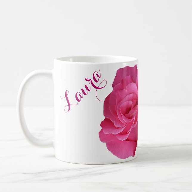 Hübsch rosa Rosa Blütenblüte  Laura-Name Kaffeetasse (Links)