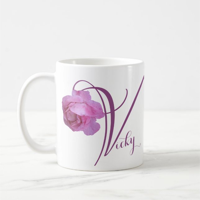 Hübsch rosa Rosa Blütenblüte Vicky Kaffeetasse (Links)