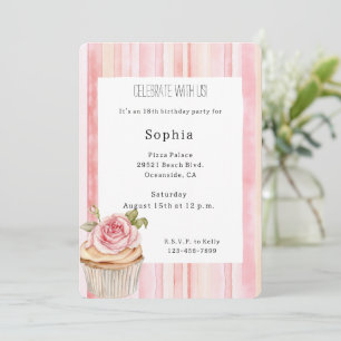 Hübsch Rosa Rose Blumenkuchen Geburtstag Einladung