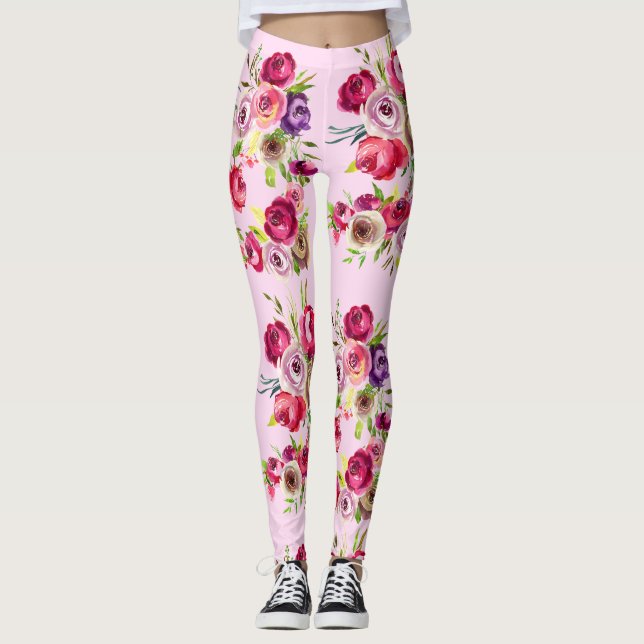 Hübsch Rosa Rose Leggings (Vorderseite)