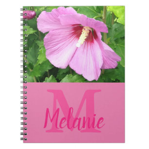 Hübsch rosa Rose of Sharon Foto Monogram Notebook Notizblock