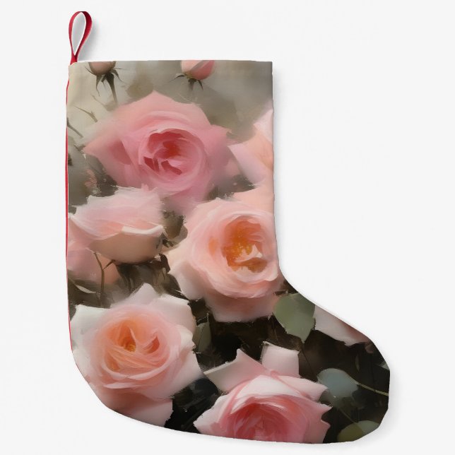 Hübsch rosa Rosen Aquarellmalerei Kleiner Weihnachtsstrumpf (Vorderseite)