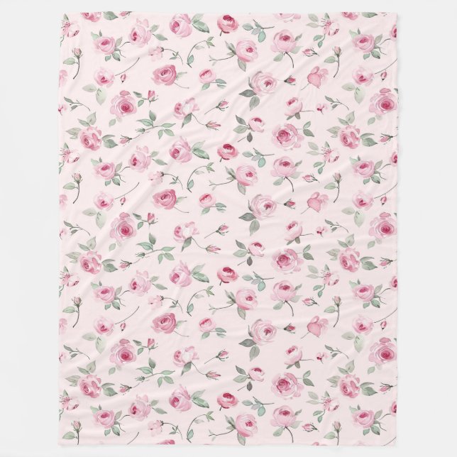 Hübsch rosa Rosen Fleecedecke (Vorderseite)