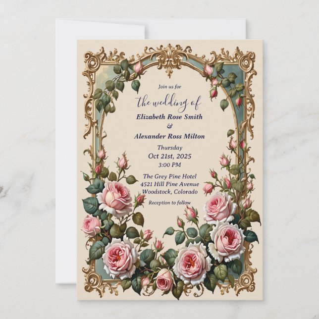 Hübsch rosa Rosen Hochzeit Einladung (Vorderseite)