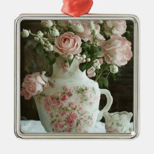 Hübsch rosa Rosen im Vintag antiken China Teapot Ornament Aus Metall