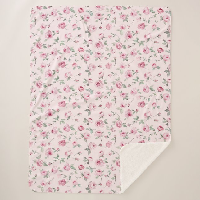 Hübsch rosa Rosen Sherpadecke (Vorderseite)