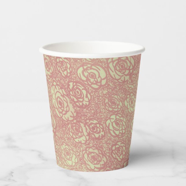 Hübsch rosa Rosenmuster Papier-Cup Pappbecher (Vorderseite)