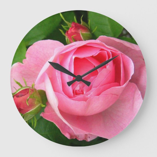 Hübsch rosa Rosenuhr Große Wanduhr (Vorderseite)