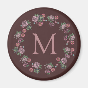 Hübsch rosa Roses Wreath Monogramm Magnet