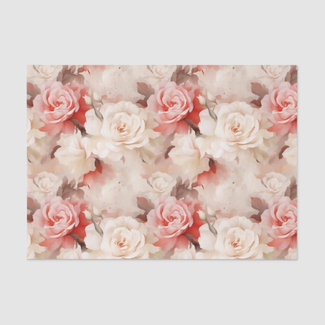 Hübsch Rosa Schwarz Creme Rose Blumenmuster Brautp Seidenpapier (Vorderseite)
