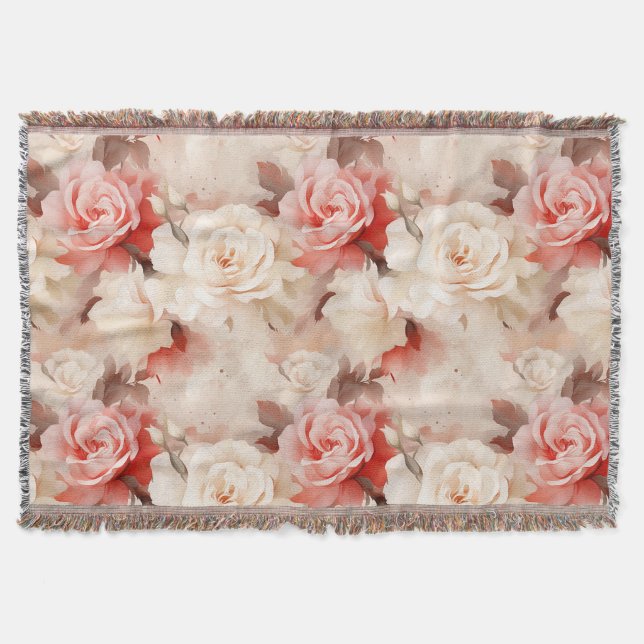 Hübsch Rosa Schwarz Creme Rose Blütenfarben Decke (Vorderseite)